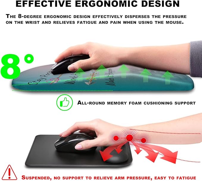 Mouse Pad Wrist Support Ergonomic Mouse Pad with Massage Dot Comfortable Computer Mouse Pad for Laptop Wrist Rest Pain Relief Mousepad with Non-Slip PU Base for Office &amp Home 12 x 8 in