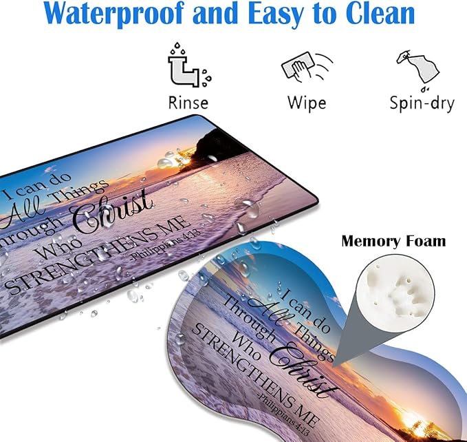 3 Piece Mouse Pad Set with Stitched Edge Large Anti-Slip Mouse Pad Desk Pad Keyboard Pad + Wrist Rest Pad + Coaster Memory Foam Wrist Rest for Office/Home Bible Verse Philippians 4-13