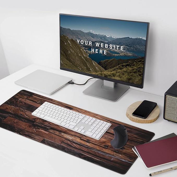 Dark Wood Texture Large Gaming Mouse Pad 35.5 X 16 Inch Extended Desk Mat for Keyboard and Mouse Waterproof Computer Mousepad with Stitched Edges &amp Non-Slip Base