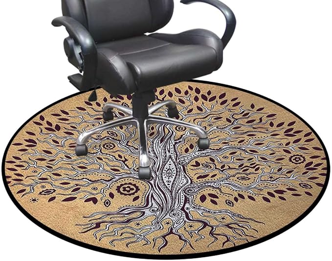 Cream BrownRound Area Rug Swivel Chair Mats Vintage Modern Graphic of an Aged Plant Under Computer Desk Floor Protector for Rolling Chairs Non Slip Anti Scratches Tree of Life Diameter 35.5 in