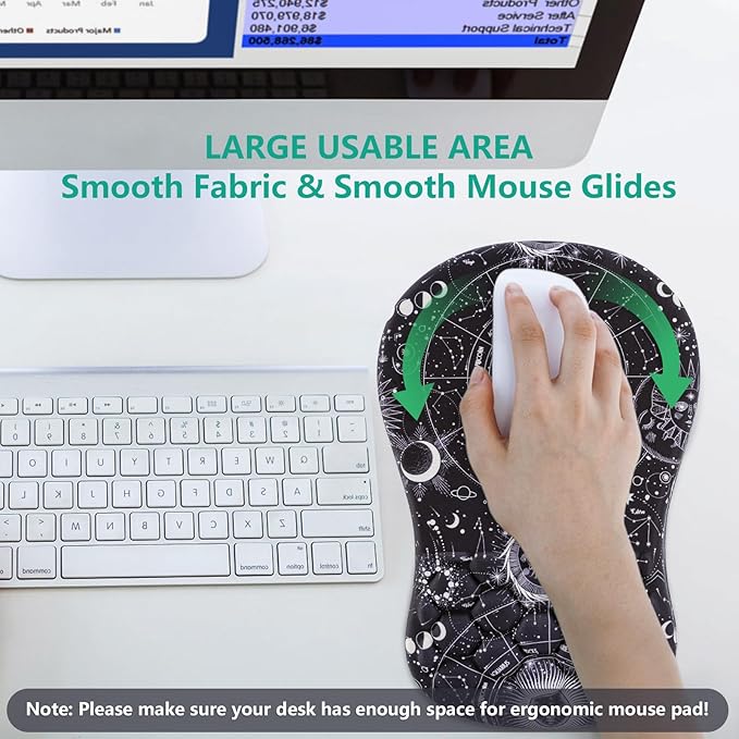 Mouse Pad Wrist Support Ergonomic Mouse Pad with Wrist Rest Comfortable Computer Mouse Pad for Laptop Pain Relief Mousepad with Non-Slip PU Base Sun Moon