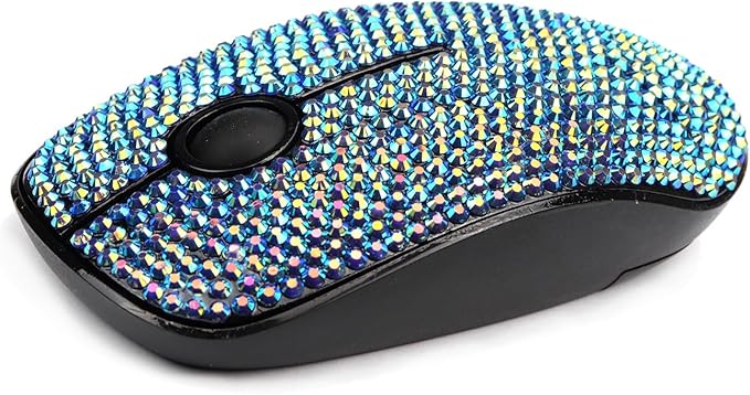 Luxury Bling Dazzling Crystal Rhinestone 2.4G Wireless Mouse for Laptop Notebook PC Computer MacBook Girls Gift - AB Blue