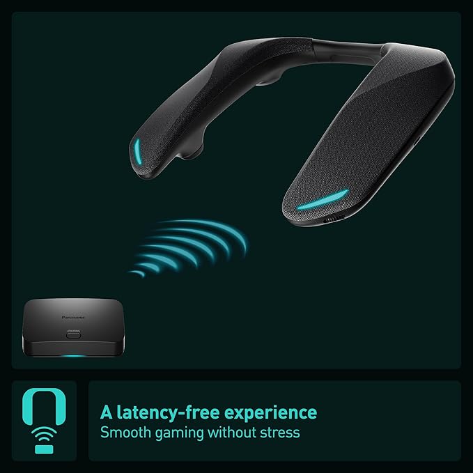 Panasonic SoundSlayer Wireless Wearable Speaker System for Gaming Movies and Music Lightweight Neck Speaker with Built-in Microphone and Immersive Dimensional Sound - SC-GNW10 (Black)