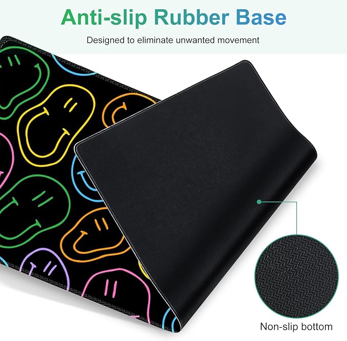 Large Gaming Mouse Pad Set 4 in 1 Extended Keyboard Desk Mat with Wrist Rest Computer Game Mousepad Non-Slip Desk Pad Protector Easy Typing Pain Relief for Home Office I Black Retro Hippie