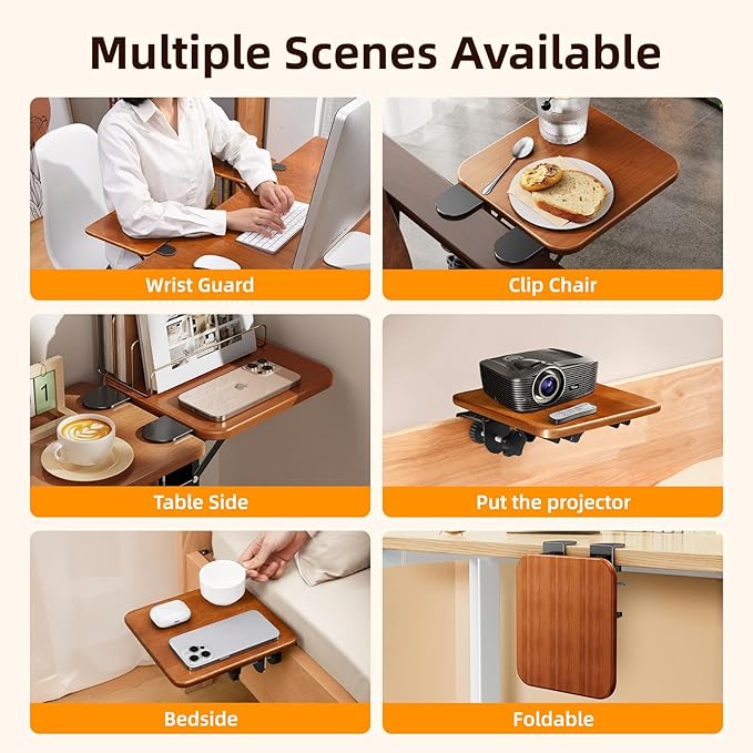 Ergonomic Desk Extender Tray 8.2x7.6 Table Mount Arm Wrist Rest Shelf 90° Foldable Elbow Support Sturdy Mouse Arm SupportClamp on Computer Arm Rest for Desk Office &amp Home UseWood