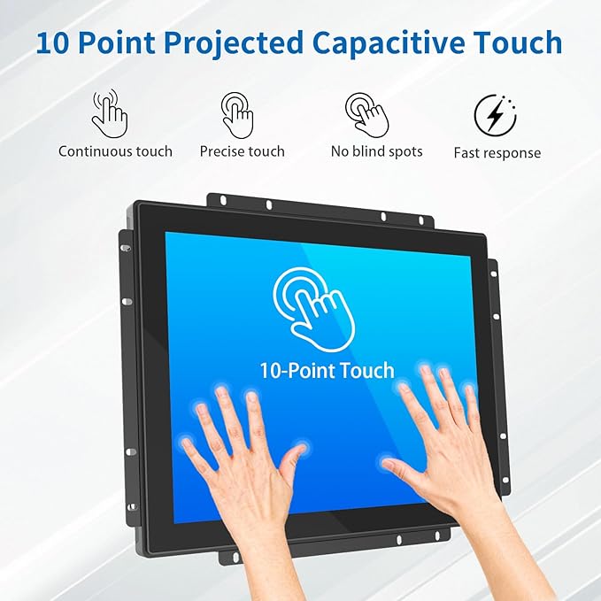 15 Inch Open Frame Touch Monitor PCAP 10-Point Touch Industrial Touchscreen Monitor with HDMI/VGA/DVI Interface Active Matrix TFT LCDLED Backlight with VESA Mount