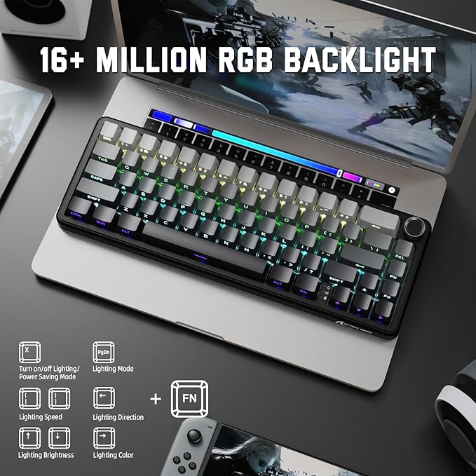 MAMBASNAKE Attack Shark X66 Gasket Wireless Mechanical Keyboard with Volume Knob60% Bluetooth/2.4GHz/Wired Gaming KeyboardRGB BacklitSide Printed PBT Keycaps66 Keys Hot Swappable for PC/MACBlack