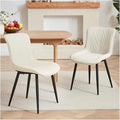 Adjustable Office Computer Chair with Armrest 2pcs Leather Upholstered Dining Chairs with Solid Metal Legs Curved Backrest(Beige)