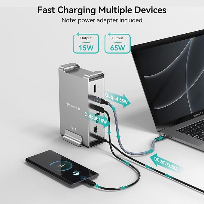 Yottamaster 40Gbps USB C Docking Station Compatible with Thunderbolt 3 15 in 1 USB C Dock for Dual 4K Display DisplayPort 65W PD Charging S/PDIF 6 USB Gigabit Ethernet SD/TF [DS02]