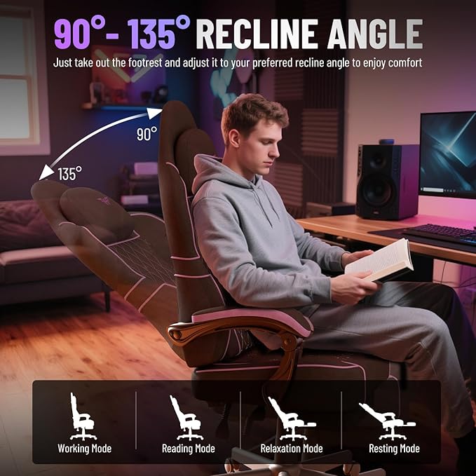 Soontrans Velvet Fabric Gaming Chair Racing Office Computer Desk ChairErgonomic Gamer Chair for Adult High Back Comfortable Video Game Chair with Footrest and Massage Lumbar Cushion