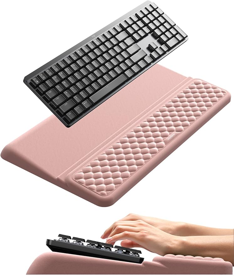 Vaydeer Wrist Rest with Keyboard Stand Computer Wrist Support Pad Ergonomic Keyboard Riser Holder Lifter Tray with Wrist Pad Memory Foam Desk Cushion Palm Hand Typing for Office Home School-Pink