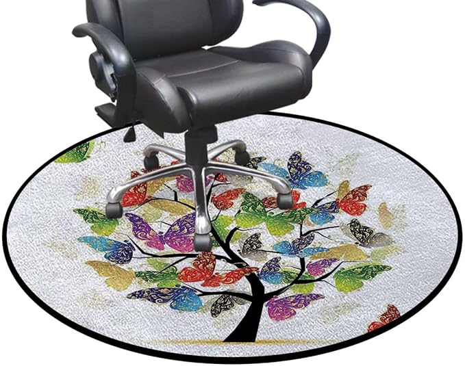 MultiRound mat Office Chair Mat Shaded Animals Tree Colored Wings Flying Hardwood Floor Protection mat for Office and Home Computer Chairs Tree of Life Diameter 60 in