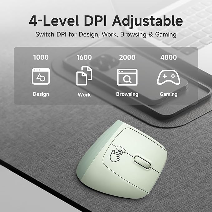 SANWA Wireless Ergonomic Mouse for Large Hands Silent Click Vertical Mice with Removable Wrist Rest 1000-4000 DPI 3-Device (2.4G + 2 Bluetooth 5.4) Compatible with Mac Windows Laptop PC Green