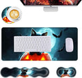 Mouse PadLarge Desk Mat Set 4in1 XL Mousepad + Keyboard Wrist Rest+Mouse Wrist Rest+Coaster with Ergonomic Desk Pad for Home Office Table Computer Cover -Halloween Kitten and Bats
