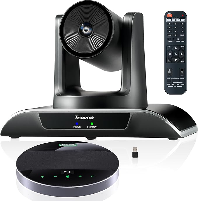Tenveo 3X Optical Zoom 1080P 60FPS PTZ Conference System with 93°Wide-Angle Lens and MagiCall Bluetooth Speakerphone Video Output via USB 3.0/HDMI/RS485/RS232 Ideal for Large Meetings