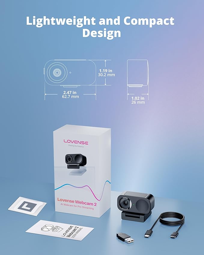 LOVENSE Webcam 2 4k for PC Live Streaming Camera 1/2 Sensor True Focus Al Noise Canceling Hand Gesture Control Mobile Control Auto Framing Customizable Audio Modes Microphones Privacy Control