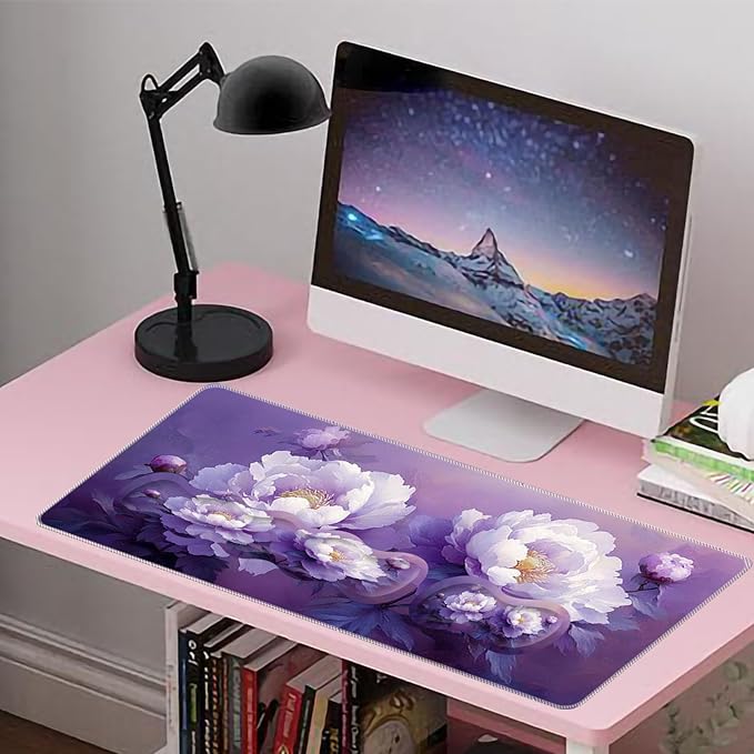 Large Mouse Pad Wrist Support SetDesk Pad+Keyboard Wrist Rest+Mouse Pad Wrist Support+Coaster4in1 XXL Big MousepadErgonomic Design Gaming Mat for Home Office TablePeony