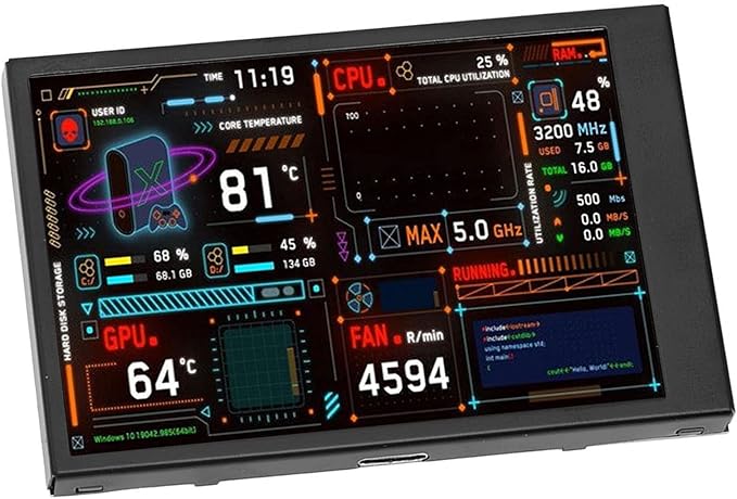 VBESTLIFE 3.5inch Computer Temp Monitor USB C PC Mini Sensor Panel Display for aida64 PC CPU Data Temperature Monitor Computer Case Secondary Screen