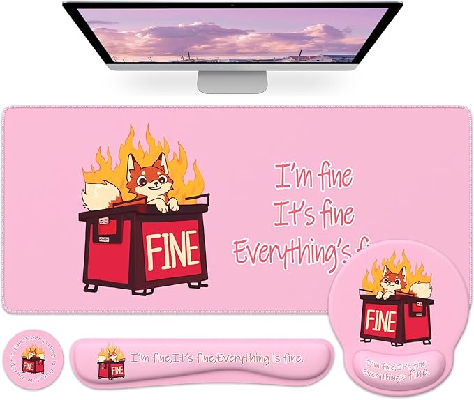 HAOCOO Funny Mouse Pad with Wrist Rest Ergonomic Mouse Pad with Wrist Support 4-in-1 Cute Desk Mat Set Keyboard Wrist Rest Office Desk Accessories