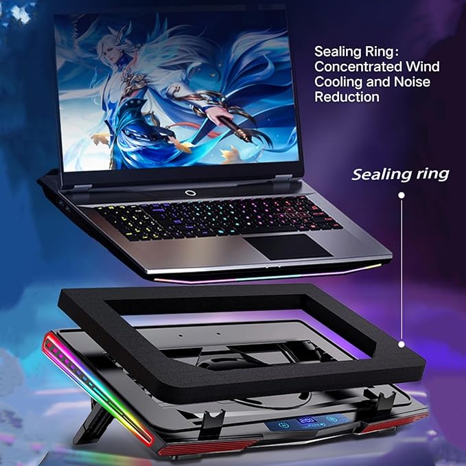 Cooling Pad for Dell Alienware m16 m17 m15 x17 x16 x15 x14 Area-51m 17 16 15 14 inch Gaming LaptopIt is a Heat Dissipation Monster with Powerful Turbo Fan Can Fast CoolingRGB Light Mode