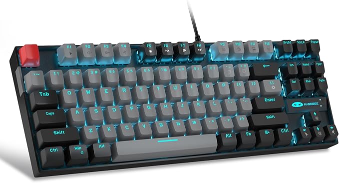 MageGee 75% Mechanical Gaming Keyboard Blue Switch LED Backlit 87 Keys Compact TKL Wired Computer Keyboards for Windows Laptop PC Gamer - Grey/Black