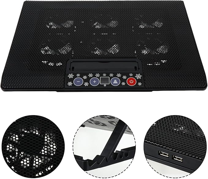 Adjustable Laptop Cooling Rack with Six Fans Black Laptop Cooling Pad for Desktop and Office Use Compatible