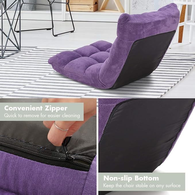 BestComfort Floor Chair with Back Support Floor Gaming Chairs w/ 14 Adjustable Position Padded Sleeper Bed Folding Floor Seating for Living Room Reading Watching TV Meditation for Adults &amp K