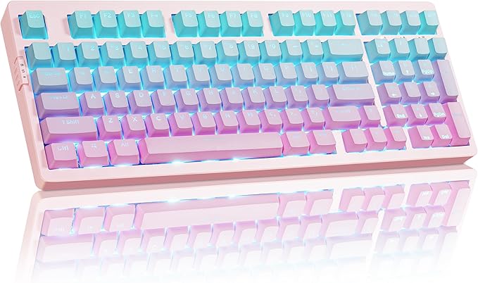 ZORNHER ZH980 Mechanical Keyboard95% Pink &amp Blue Creamy Keyboard with Number PadGaming Keyboard Full SizeShine Through PBT KeycapsCreamy Sounding Linear Switches