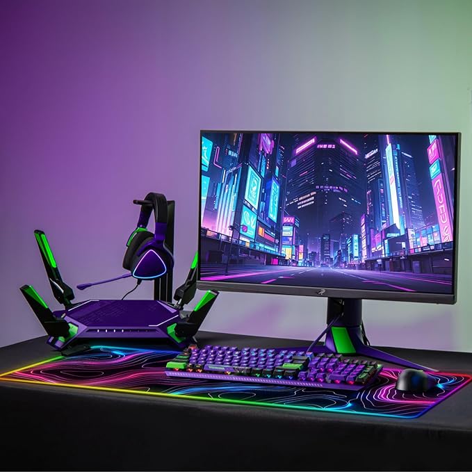 RGB Mousepad LED Desk Mat Gaming Large Keyboard Cute Desktop Computer Laptop 14 Light XXL Long Giant Big Cool Modern Design Unique for Men Boys Gamer Oversized Wide 30x12'' Mousepad Topo