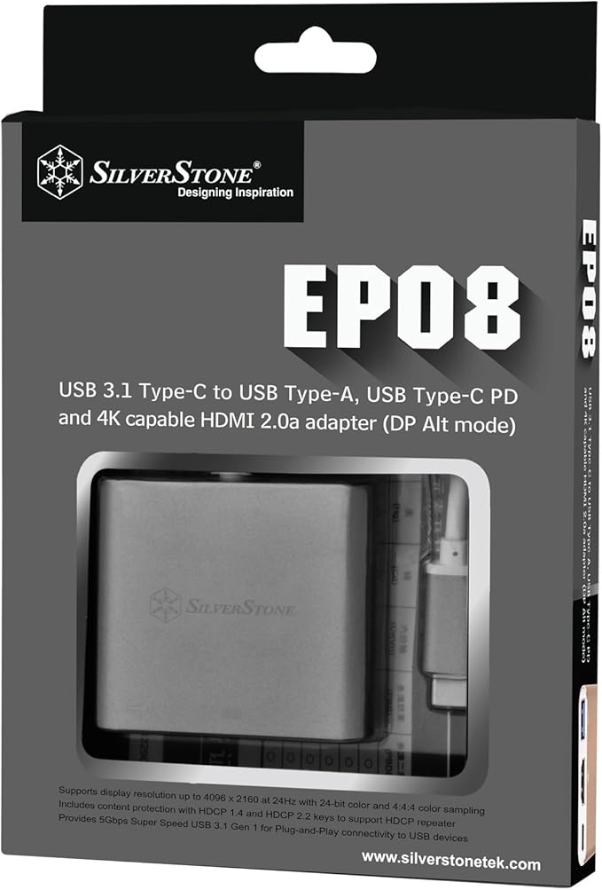 SilverStone Technology USB Type-C Multi-Purpose Hub Charcoal Gray (EP08C)