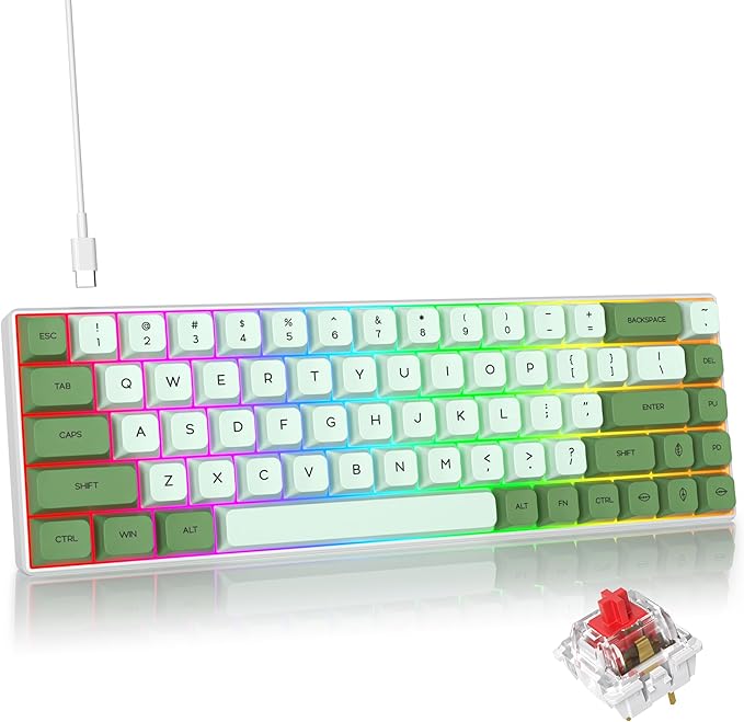 Green 65% Percent Small Mechanical Keyboard 68 Key RGB Gaming Keyboard Red Switch USB-C Wired Keyboard PBT XDA Keycaps Compact Mini Key Board for Game Office (68 Matcha)