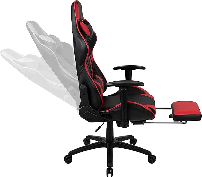 Flash Furniture Optis Black Gaming Desk and Red/Black Footrest Reclining Gaming Chair Set with Cup Holder Headphone Hook &amp 2 Wire Management Holes