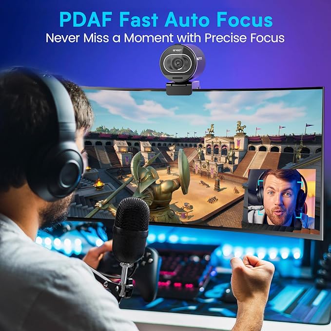 EMEET S600 4K Webcam for Streaming - Sony 1/2.55'' Sensor PDAF Autofocus 1080P@60FPS 2 Noise Reduction Mics Built-in Privacy Cover 73° FOV Streaming Camera for Live Commerce/Gaming/Beauty