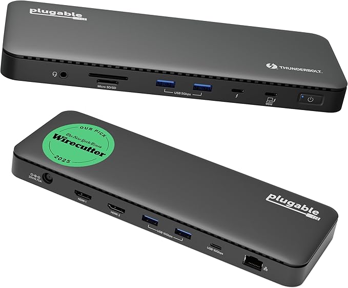 Plugable Thunderbolt 4 Dock with 100W Charging Thunderbolt Certified Laptop Docking Station Dual Monitor Single 8K or Dual 4K HDMI for Windows and Mac 4X USB Gigabit Ethernet (TBT4-UD5)
