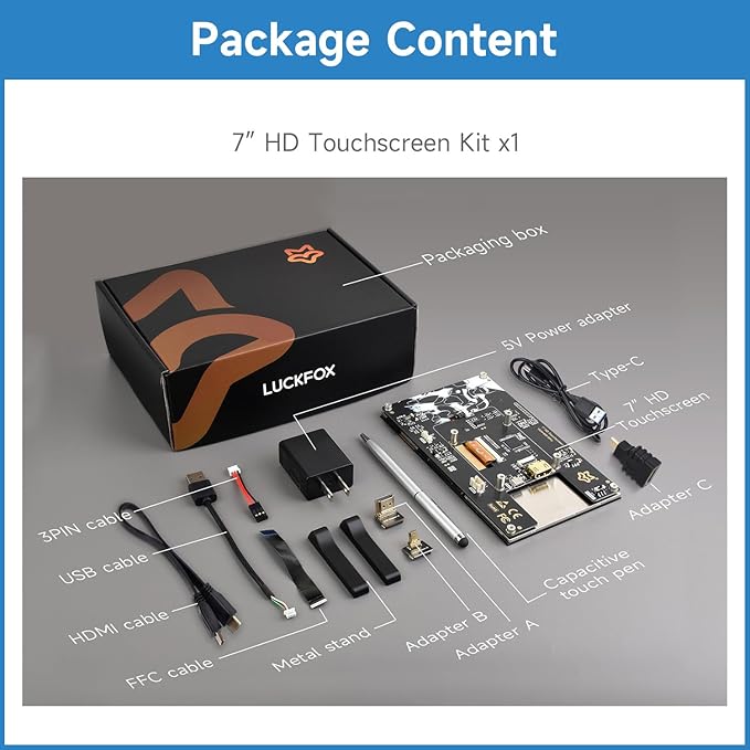 Generic LUCKFOX Touchscreen7 inch HDMI 1024x600 Portable Monitor Compatible with Raspberry Pi 5/4/4B/3/3B/Zero 2 W/All Pi VersionPlug &amp Play LCD IPS Display with Stand Black
