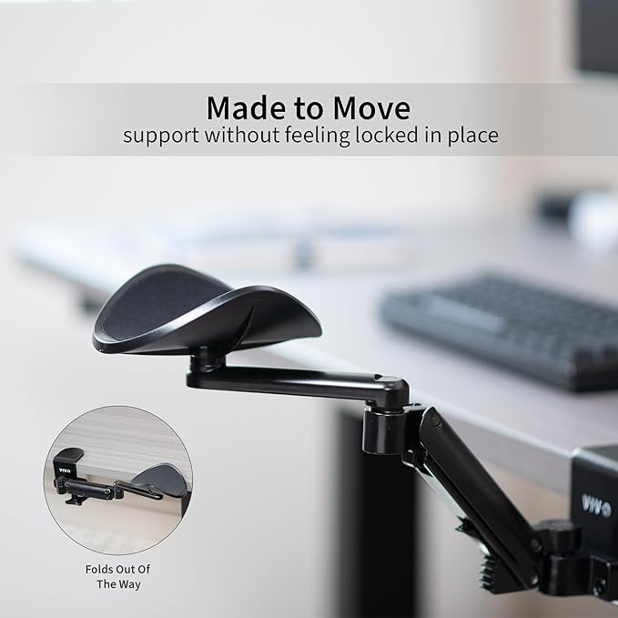 VIVO Universal Clamp-on Adjustable Armrest Desk Cradle Rotating Elbow Cushion Above Table Extension Platform Arm Support Black MOUNT-ARM01