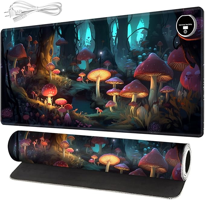 Warm Desk PadHeated Desk Pad Mouse Mat Gamingwith 3 Heating Levels &amp 3 Hours Auto Shut-OffLeather 31.5 x 13 Foot Warmer Keyboard Office MatMushrooms Forest
