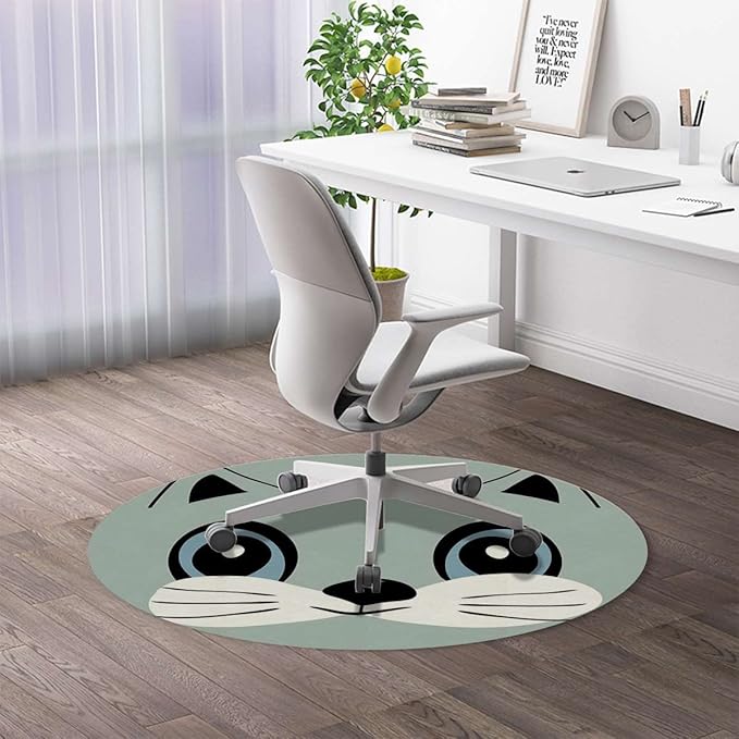 White Black PU Leather Office Chair Mat for Hardwood Floor Face Portrait Monochromic Art Under Desk Low-Pile Office Rug Large Anti-Slip Multi-Purpose Animal Diameter 55 in