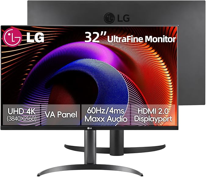 LG 32 4K UHD (3840 x 2160) Ultrafine Computer Monitor HDR10 Dynamic Action Sync 90% DCI-P3 OnScreen Control Built-in Speakers Black Stabilizer Flicker Safe Pivot/Height/Tilt Stand DP &amp H