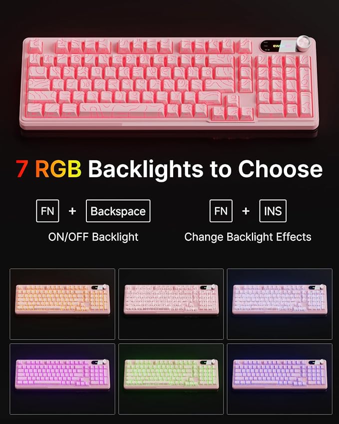V102 Wired Keyboard 98 Keys Creamy Gaming Keyboard with Number Pad Display Screen &amp Media Knob RGB Silent Wired Cute Computer Keyboard for Laptop PC Gamer - Light Pink