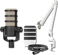 Rode PodMic Dynamic Broadcast Microphone with White PSA1+ Microphone Boom Arm White WS14 Pop Filter and Premium XLR Cable