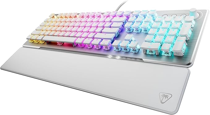 Turtle Beach Vulcan II – Full-Size PC Gaming Keyboard Titan II Mechanical Switches Customizable RGB Illuminated Keys Detachable Palm Rest Media Controls Aluminum Top Plate Numpad – White