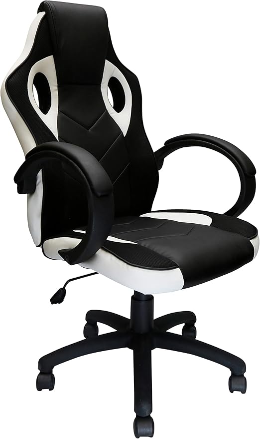 Nicer Furniture Gaming Chair Reclining Racing Game Chair Ergonomic Computer Chair for Gamer with Back Tilt and Armrest (White)