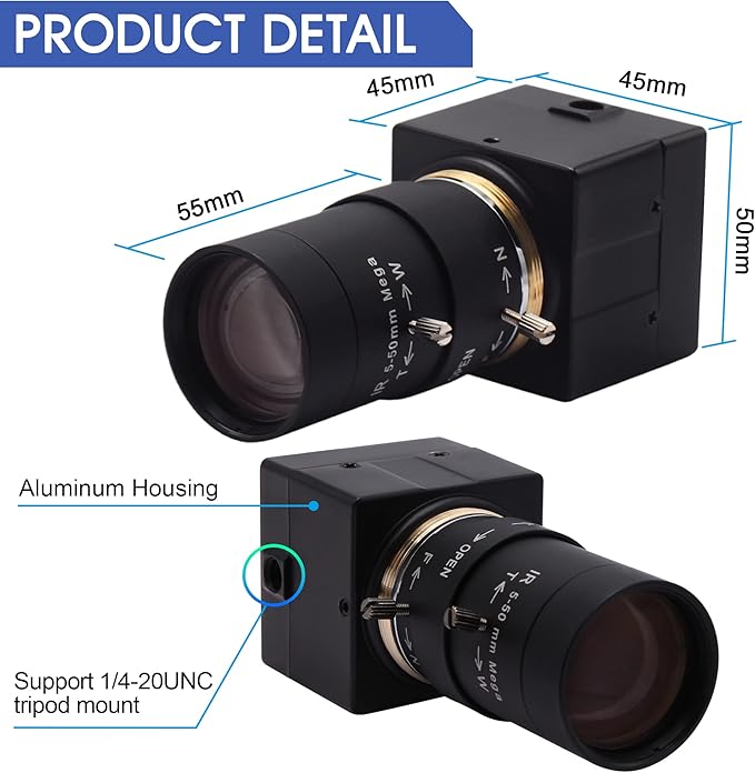 4K USB Camera - 10X Optical Zoom Ultra HD 2160P IMX415 Sensor Plug and Play for Windows Linux Mac Raspberry Pi