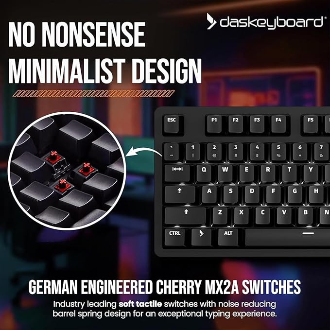 Das Keyboard Prime 13 Mark II Backlit Wired Mechanical Keyboard Cherry MX2A Red Mechanical Switches Clean White LED Backlit Keys USB Pass-Through Aluminum Top Panel (104 Keys Black)
