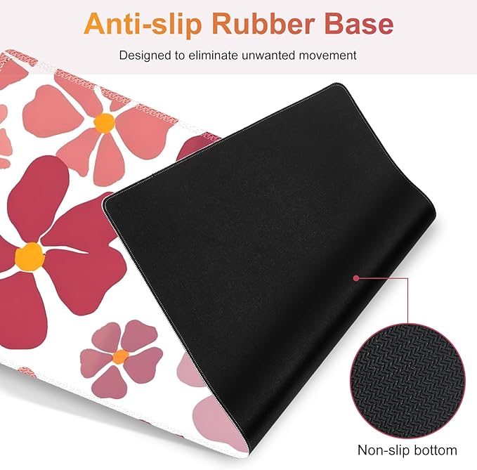 Desk Mat Gaming Mouse Pad Cute Desk Matt Keyboard Wrist Rest for Desktop Anti-Slip Mousepad w/Stitched Edges XXL Large Mouse Pad with Wrist Support for Desk Computer I Burgundy Lucky Flower