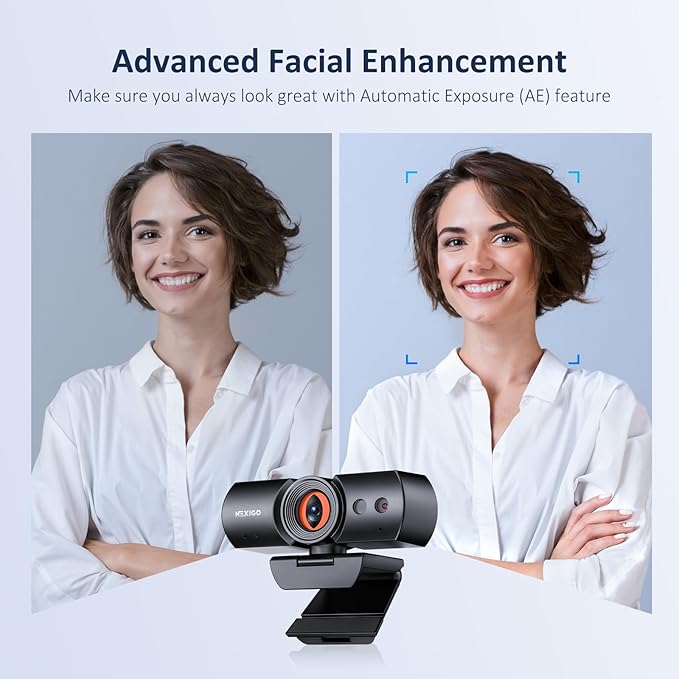 NexiGo HelloCam Pro Webcam with Windows Hello 1080P 60FPS Autofocus True Privacy Automatic Electronic Shutter Computer Camera Microphone Facial Enhancement HD USB Web Cam