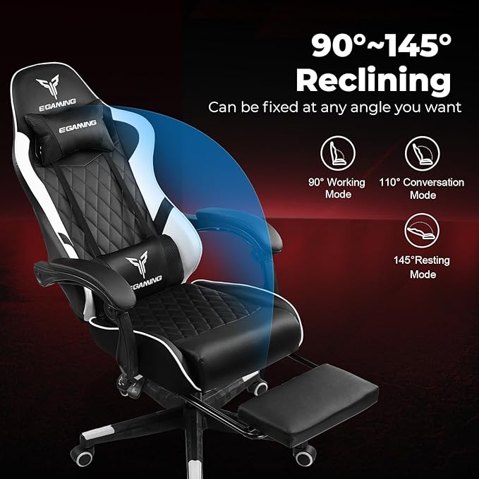 Gaming Chair Big and Tall Video Game Chair with High Back PU Leather Home Office Ergonomic Computer Chair with Footrest Adjustable Height 360° Swivel Wheels for Adults and Teens