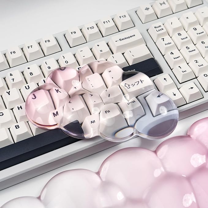 Ergonomic Cloud Silicone Gel Keyboard and Mouse Wrist Rest Set – Clear Wrist Rest for Computer Keyboard 60%/68%/75% Comfort &amp Support for Typing and Gaming (Light Pink Blue)