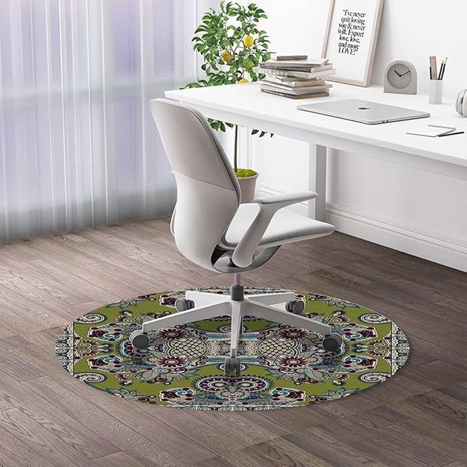 Multicolor PU Leather Desk Chair Mat for Hard Floors Patchwork Pattern from Orange Navy Computer Chair Matfor Rolling ChairLarge Floor ProtectorEasy Clean Moroccan Diameter 55 in